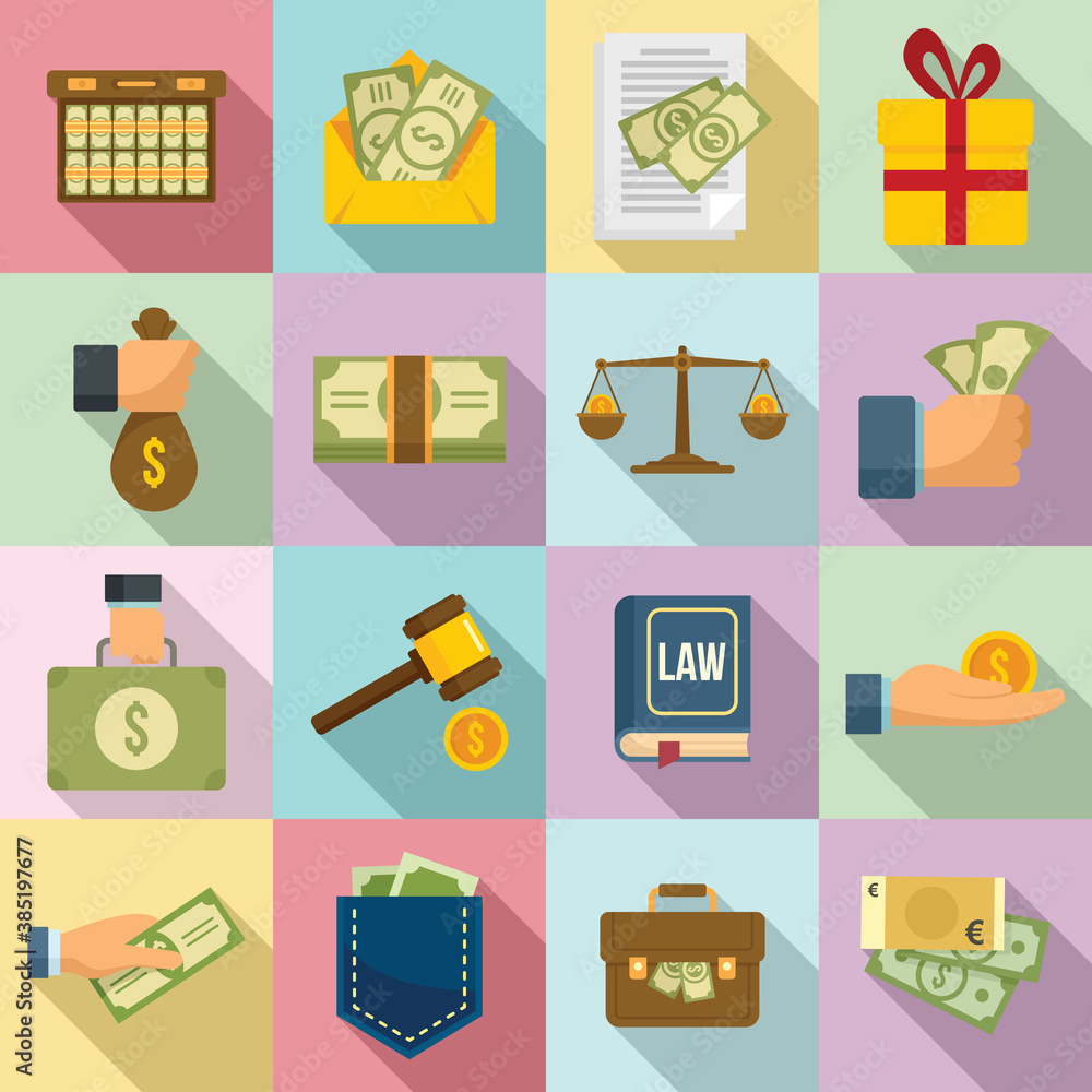 Poster bribery icons set. flat set of bribery vector icons for web design