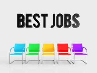 Best Jobs text word above colorful empty chairs