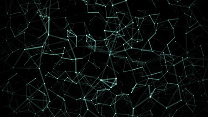 Dark Green Network Abstract Background with Copyspace.  Molecules technology with polygonal shapes