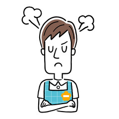イラスト素材：若い保育士の男性、怒る、激怒
