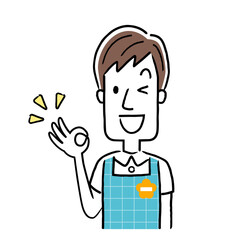 イラスト素材：若い保育士の男性、OKサイン
