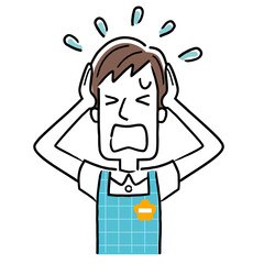 イラスト素材：若い保育士の男性、パニック
