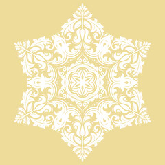 Oriental vector pattern with arabesques and floral yellow and white round elements. Traditional classic ornament. Vintage pattern with arabesques
