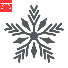Snowflake glyph icon, merry christmas and frost, snow sign vector graphics, editable stroke solid icon, eps 10.