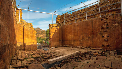 Wall of the Great Temple of the Moon from 700 BC in Yeha, Tigray region. The oldest standing...