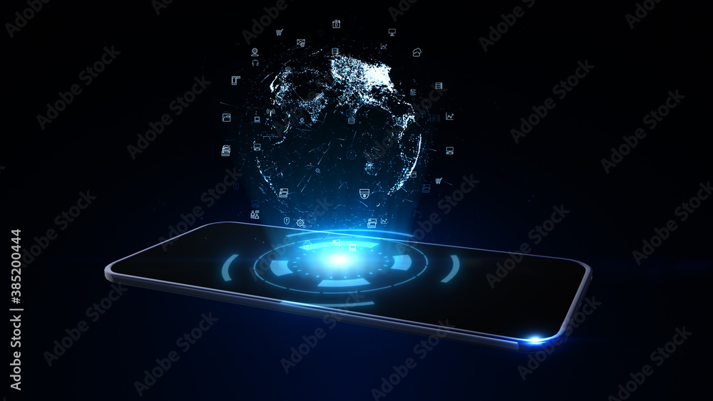 Poster smart phone of 5g high-speed connection, technology network digital data and social network worldwid