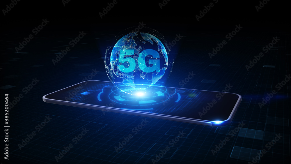 Poster smart phone of 5g high speed internet connection of internet of things iot, technology network digit