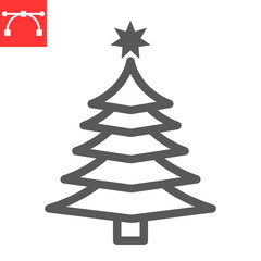 Fototapeta premium Christmas tree line icon, merry christmas and xmas, fir tree sign vector graphics, editable stroke linear icon, eps 10.