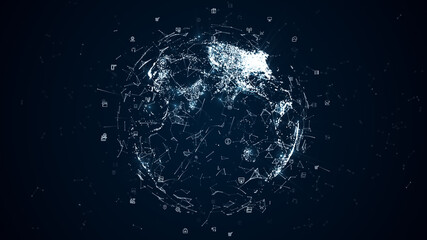 Digital data network connections with icon and global communication. 5g high-speed connection data analysis, Technology background concept.