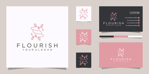 Fototapeta na wymiar Elegant beauty floral logo design line art style feminine logo design and business card