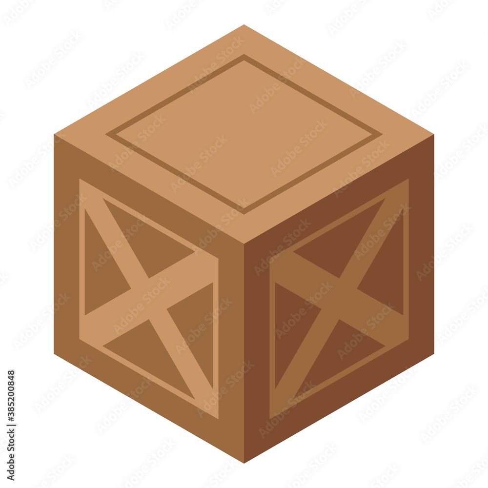 Poster wood crate box icon. isometric of wood crate box vector icon for web design isolated on white backgr