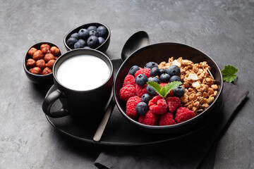 Healthy breakfast with granola, yogurt and berries