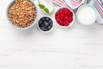 Healthy breakfast with granola, yogurt and berries