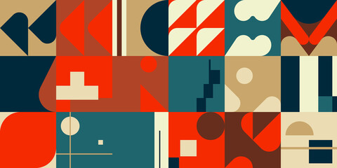 Bauhaus Inspired Artwork Pattern Design Made With Abstract Vector Geometric Shapes