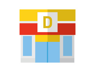 正方形で作られたフラットデザインカラーのコンビニエンスストアのアイコンまたはピクトグラム