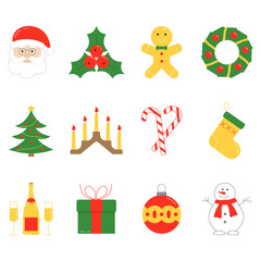Christmas icon set. Xmas and Winter holidays symbols for decoration. Vector illustration.