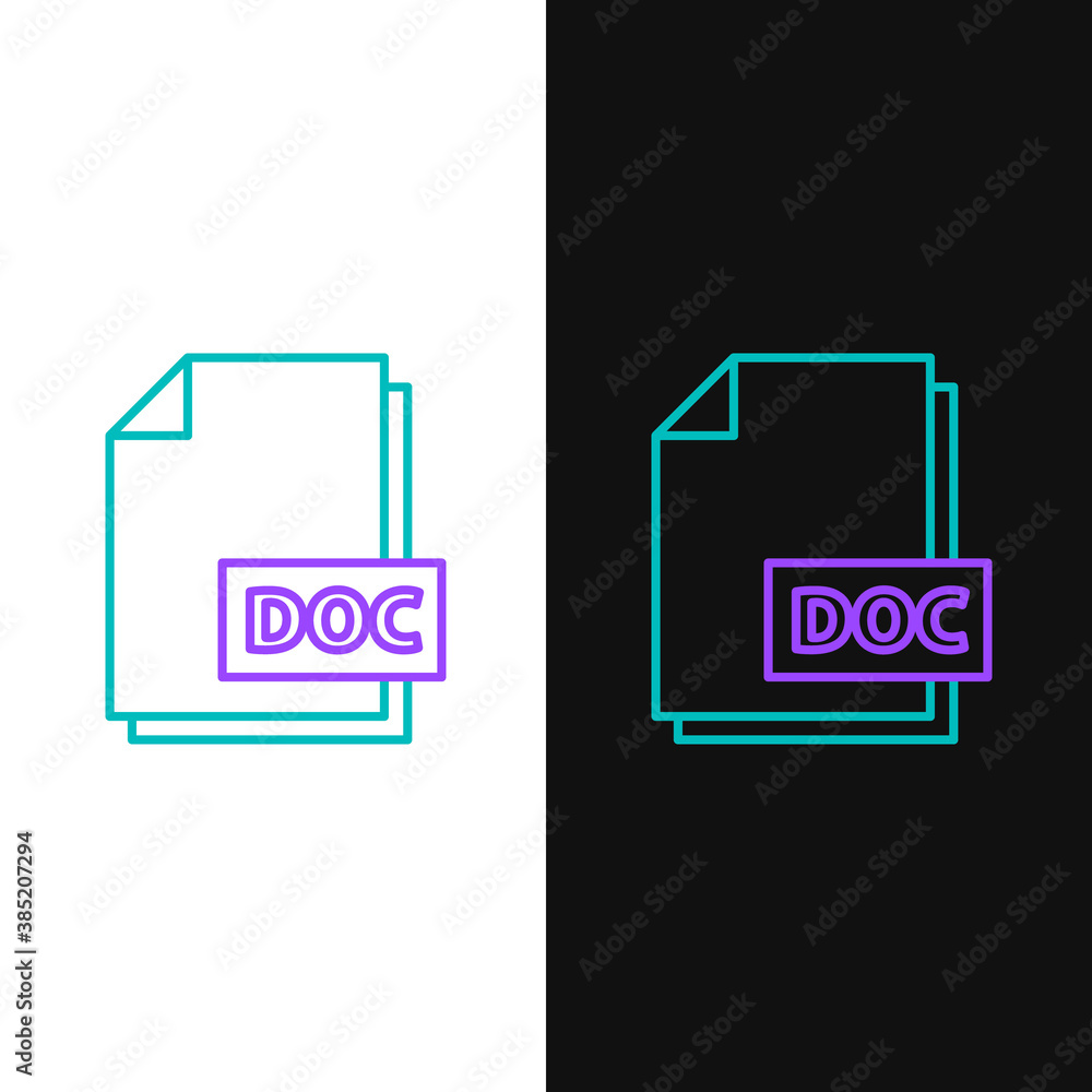 Poster line doc file document. download doc button icon isolated on white and black background. doc file ex