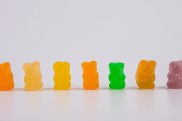 Colorful eat gummy bears jelly candy Isolated on white background.Close-up