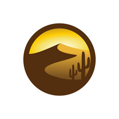 Desert landscape logo icon with cactus, mountain desert Illustration vector design
