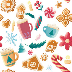 Christmas pattern, Christmas decoration, seamless, vintage, hand-drawn elements, Warm Clipart collection, Digital paper, postcard, seamless patterns, New Year graphics