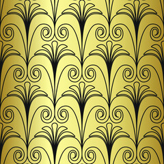 Golden shine texture. Gold vintage art deco geometrical with repeat elements pattern. Seamless vector background. Luxury decorative ornamental wallpaper 