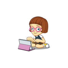 Vector Illustration of Geek Girl Play Tablet