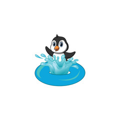 Illustration A Small Penguin That Plays Water With a Tire