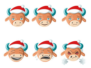 Emoji stickers bull in a Christmas hat