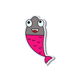 Small fish in a flat style. Sticker fish with eyes on a white background. Suitable for postcards, banners and social media designs. Vector.