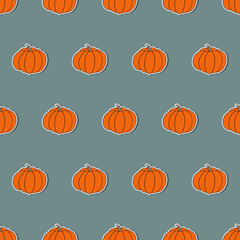 Pumpkin in a flat style. Pumpkin sticker. Suitable for backgrounds, cards and wrapping paper. Vector.