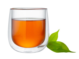 Glass cup of tea isolated on white background