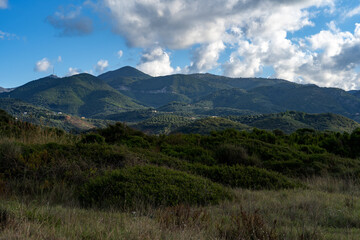 Corfu Greece tropical mediterranean island beautiful scenic mountain landscape at Acharavi Beach