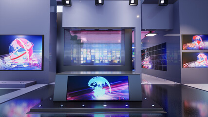 Fototapeta na wymiar 3D Virtual TV Studio News, 3d illustration