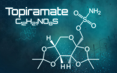 Chemical formula of Topiramate on a futuristic background
