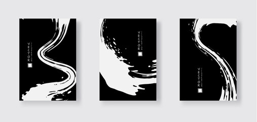 White ink brush stroke on black background. Japanese style.