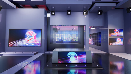 
News Studio, Backdrop For TV Shows .TV On Wall.3D Virtual News Studio Background, 3d illustration
