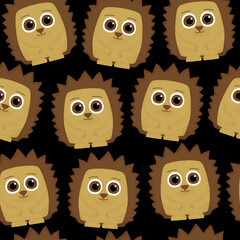 seamless pattern with cute hedgehogs on a black background
