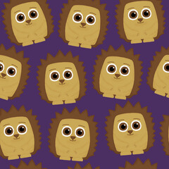 seamless pattern with cute hedgehogs on a purple background