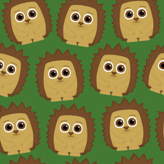 seamless pattern with cute hedgehogs on a green background