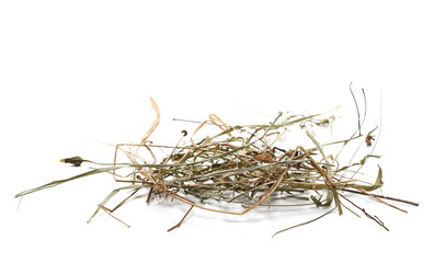 Hay pile, dry grass isolated on white background