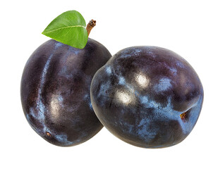 Fresh plums with leaf isolated on white background  with clipping path