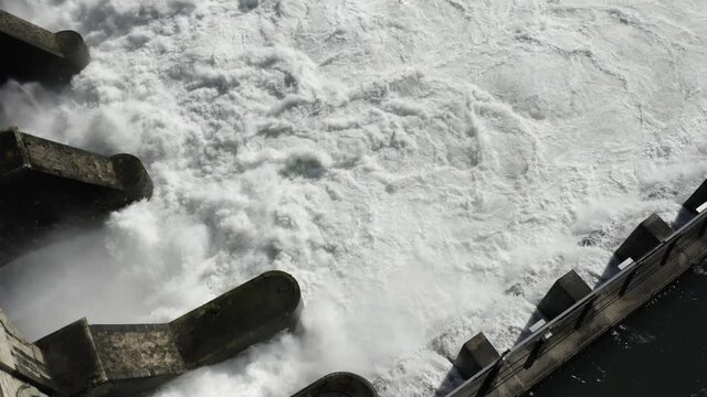 Aerial view of a dam on river Adda, Italy
