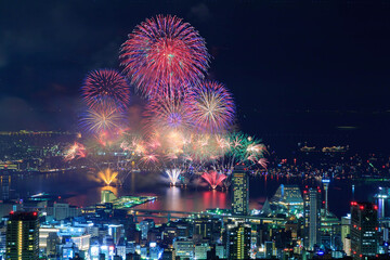 Beautiful fireworks at summer night in japan