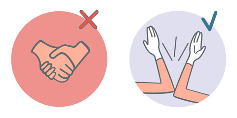 The elbow icon is a welcome,instead of shaking hands to prevent the spread of the coronavirus during quarantine protection from 2019nCoV.Stock cartoon illustration isolated on white background.
