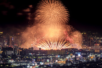 Beautiful fireworks at summer night in japan