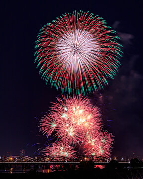 Beautiful Fireworks At Summer Night In Japan