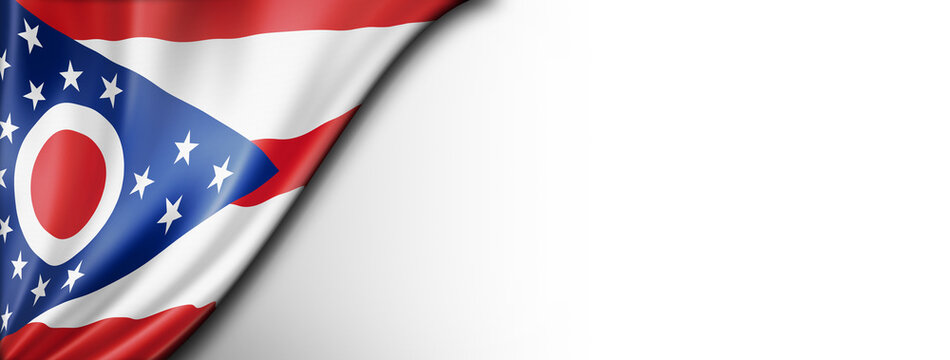Ohio flag on white wall banner, USA