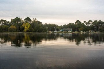 Naklejka premium pretty landscape of the lake of the town of Soustons in the south west of France