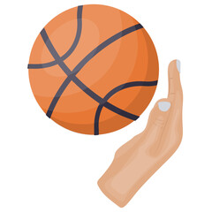 
Icon view of hand spinning basketball on white background 
