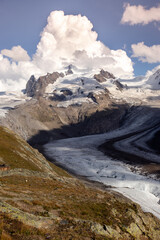 Fototapeta na wymiar Gorner glacier, the third longest glacier in the Alps, in the Valais Alps of Switzerland. 